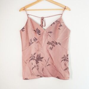 Club Monaco Floral Cami Top Tie Back Strappy Blouse Mauve Pink M Y2K Babydolll